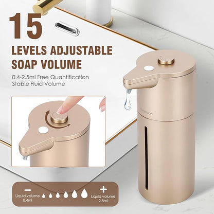 Automatic Soap Dispenser Touchless, Kitchen & Bathroom, Hands-Free, Adjustable Volume, Long Battery Life, Compatible with Thick & Thin Soap, Easy for Toddlers, Clog-Free, Gold ABS