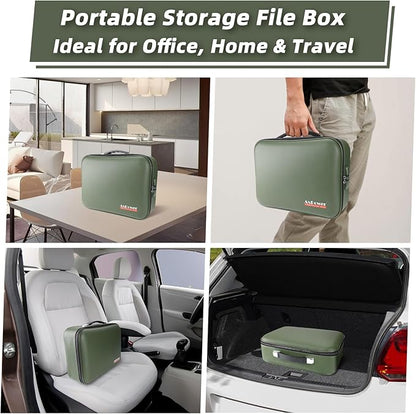 Fireproof Document Box Hard Case With Lock, Multi-Layer Fire Proof Water Resistant Safe Box File Organizer Bag With Small Money Bag for Important Documents Passport Certificates Laptop (Green)
