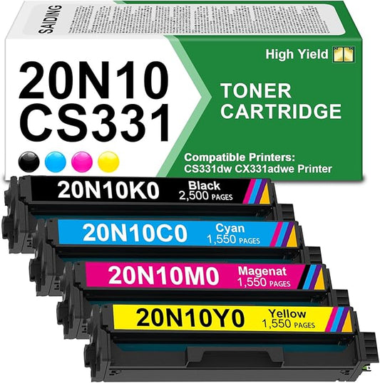 CS331 CX331 Toner Cartridge High Yield New Chip 20N10K0 20N10C0 20N10M0 20N10Y0 Toner Replacement for Lexmark CS331 CS331dw CX331adwe CS431dw CX431adw Printer(4-Pack)