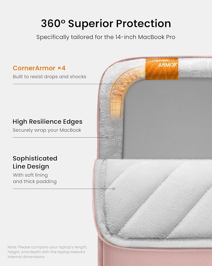 tomtoc 360 Protective Laptop Sleeve for 14-inch MacBook Pro M5/M4/M3/M2/M1 Pro/Max A3434 A3112 A3401 A3185 A2992 A2918 2025-2021, Water-Resistant Case Bag with Accessory Pocket for 13.8 Surface Laptop