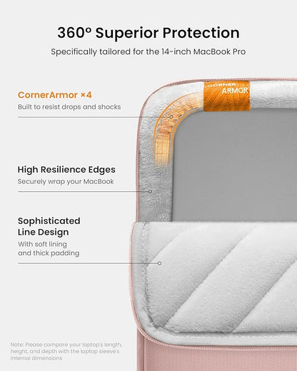 tomtoc 360 Protective Laptop Sleeve for 14-inch MacBook Pro M5/M4/M3/M2/M1 Pro/Max A3434 A3112 A3401 A3185 A2992 A2918 2025-2021, Water-Resistant Case Bag with Accessory Pocket for 13.8 Surface Laptop