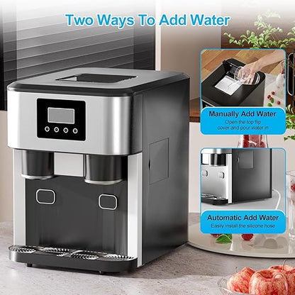 3-in-1 Bottleless Water Cooler with Ice Maker&Crusher, Water Dispenser with 40lbs /24H, Water Tank Capacity 1.8L, 3 Size Bullet Cube, Ideal for Home, Office, RV, Party