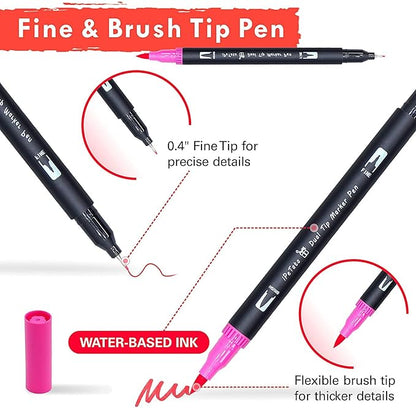 Double Tip Brush Pens Art Markers (72 Colors), Fine Tip Acrylic Coloring Markers for Painting, Highlighting, Card Making, Gifts for Kids Adult, Craft Kit for Office School Supplies
