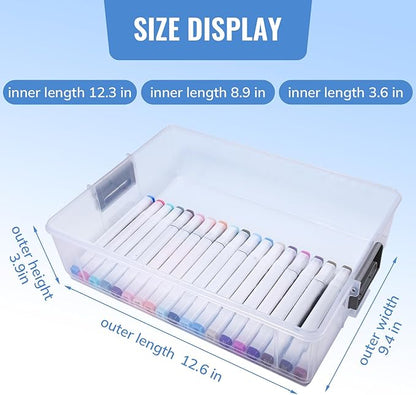 AZAZA 2-Layer Plastic Storage Box with Lid & Handle - Portable Transparent File Box for Organizing Photos, A4 Paper, Documents, Scrapbook, Art & Craft & Makeup | Paper & Art Supply Storage Organizer