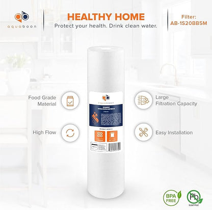 Aquaboon 1 Micron 20 x 4.5 Sediment Water Filter Replacement Cartridge | Whole House Sediment Filtration | Compatible with AP810-2, SDC-45-2005, FPMB5-20, P5-20, FP25B, 155358-43, 10 Pack