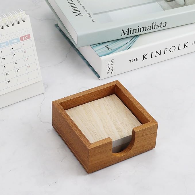 MultiBey Sapele Wood Sticky Note Holder, Self -Sticky Note Pad Holder, Thicked Wooden Post it Note Dispenser Memo Pad Holder, Desk Supplies Organizer Accessories for Office Home Schools