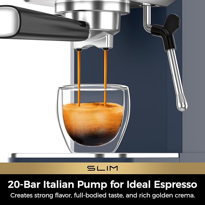 CHULUX Slim Espresso Machine with Milk Frother Steam Wand, 20 Bar Professional Italian Pump Espresso Coffee Machine for Home Cappuccino & Latte Maker, Navy
