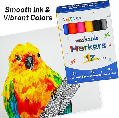Washable Markers Bulk - 12 Boxes of 12 Vibrant Colors (144 Total) - Broad Line Markers for Kids, Teacher, Classroom Must Have, Christmas Gift