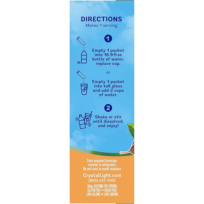 Crystal Light On-the-Go, Peach Iced Tea Drink Mix, 10 CT (Pack of 8)