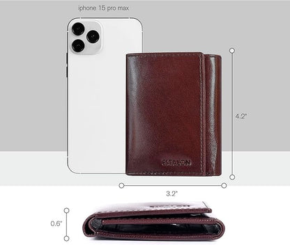 Real Leather Mens Trifold Wallet RFID Blocking Slim Minimalist Front Pocket - Thin & Stylish with ID Window in Gift Box