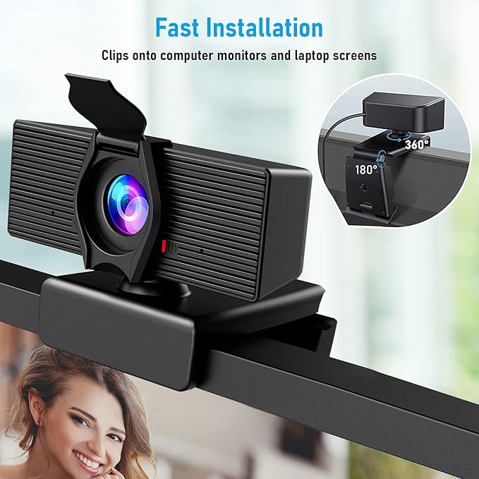 Webcam with Microphone & Privacy Cover, 1080P HD Web Computer Camera, USB Plug and Play Laptop PC Desktop Camera, Works with Zoom, Skype, Teams, Video Conferencing/Recording/Streaming