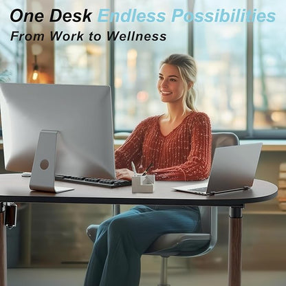 Oval Leg Electric Standing Desk, 48x24 Inch Whole-Piece Oval Desktop, Height Adjustable Sit Stand Workstation for Home Office, Walnut (55x24)