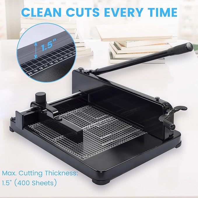 Heavy Duty Paper Cutter for A4 Paper, Guillotine Paper Cutter 12 Inch, 400 Sheet Capacity, Solid Steel Construction