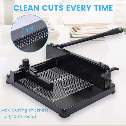 Heavy Duty Paper Cutter for A4 Paper, Guillotine Paper Cutter 12 Inch, 400 Sheet Capacity, Solid Steel Construction