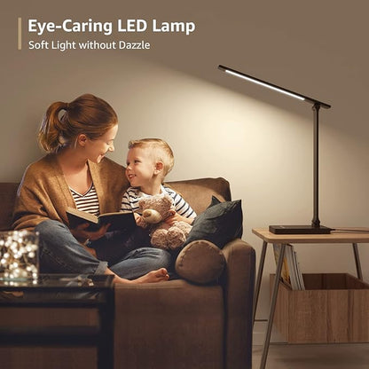 Lepro LED Desk Lamp with USB Charging Port,650LM Dimmable Home Office Touch Control Reading Table Lamp,5 Color Modes with 5 Brightness,College Dorm Room Essentials, Eye Caring, Sewing, Crafting, Black