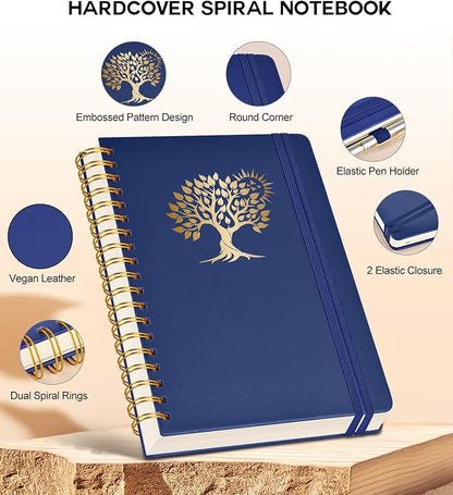 Large Spiral Notebook Journal for Women Men - 300 Numbered Lined Pages, College Ruled,B5 Hardcover Spiral Bound Notebook for School, Work, Note Taking, Writing, Leather Spiral Journal 7"x10"