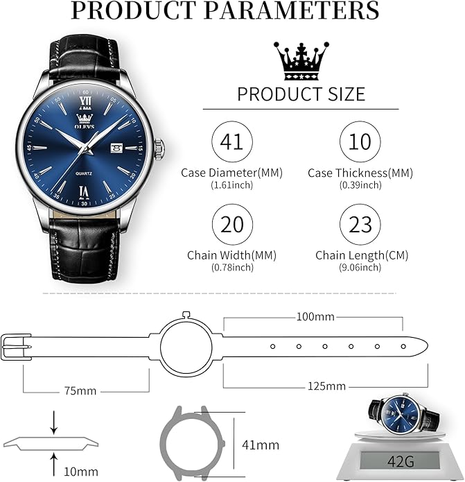 OLEVS Mens Watches, Dress Waterproof Classic Analog Casual Luxury Wrist Watch for Men with Date, Easy to Read Relojes para Hombres Male Quartz Wristwatch with Brown Black Leather Band Blue Black Dial