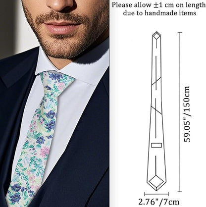 Cotton Floral Ties for Men 2.76" Men's Skinny Tie Linen Flower Printed Neck Tie for Wedding Dating Party