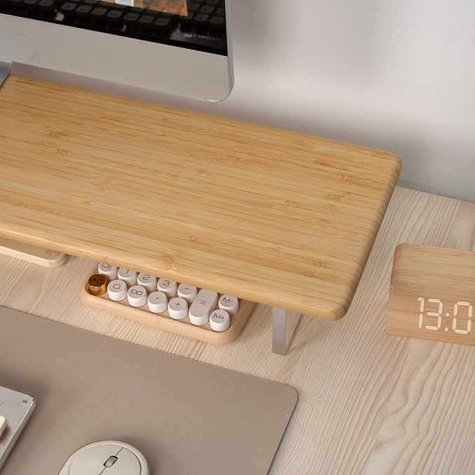 Bamboo Monitor Stand Riser with Acrylic Legs for Desk, 31.5 Inches Desktop Shelf Supports for PC Computer Monitor, Laptops, Printer, Speakers (Natural)