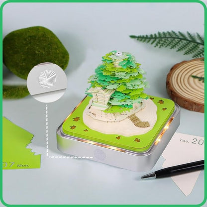 3D Memo Pad 2026 Time Piece Calendar Desk Calendar Tear Away Notepad with Lights DIY Art Carving Sticky Notes Artwork Gift for Thanksgiving Christmas Office Desktop Decoration-Green Treehouse