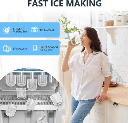 COWSAR 3-in-1 Water Cooler with Ice Maker, Hot & Cold Top Loading, Water Dispenser for 5 Gallon Bottle, 33LBS/24H Ice Maker with Child Safety Lock, White