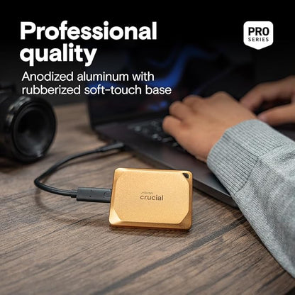 Crucial X10 Pro 2TB Portable SSD, Up to 2,100MB/s Read, 2000MB/s Write, USB 3.2 USB-C, External Solid State Drive, Durable Storage for Professional Creators, Gold - CT2000X10PROSSD9D02