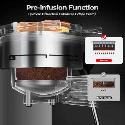 20 Bar Espresso Machine, Compact Espresso Coffee Maker with Milk Frother for Latte/Cappuccino, Auto Clean/40.5oz Removable Tank/Auto Shut-Off, Espresso Maker for Home/Office, Stainless Steel