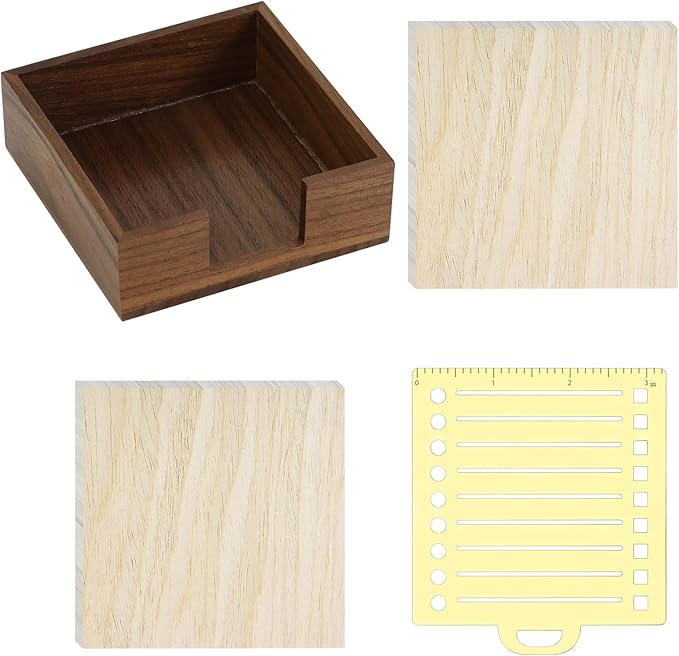 MultiBey Sticky Note Holder with Stencil, 2 Pads 3x3 Sticky Note, Line Stencil and Memo pad Holder, Walnut Wood Sticky Notes Dispenser, Perfect for to-Do Lists, Home, Office