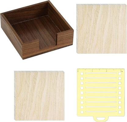 MultiBey Sticky Note Holder with Stencil, 2 Pads 3x3 Sticky Note, Line Stencil and Memo pad Holder, Walnut Wood Sticky Notes Dispenser, Perfect for to-Do Lists, Home, Office