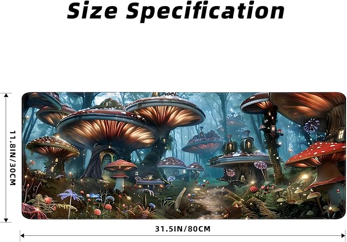 Gaming Mouse Pad for Computer,Large Mouse Pads for Desk Keyboard, Mushroom Plant Desk Mat Laptop,Vintage Pattern Art XXL Waterproof Keyboard Pad,Extended Big Non-Slip Rubber Mousepad