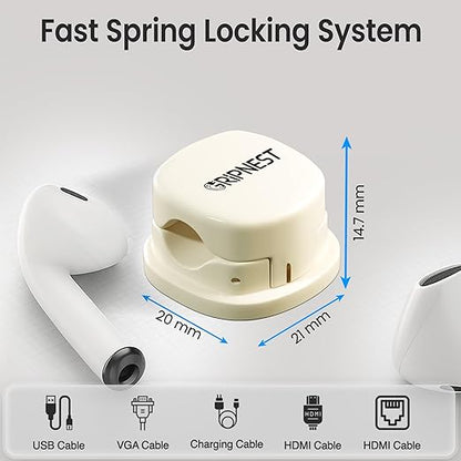8 Pack Adhesive Cable Clips White Spring Loaded Cord Holders for Nightstand, Desk, Wall, Car, or Bedside Ideal Charging Cable Organizer for Home or Office Setup