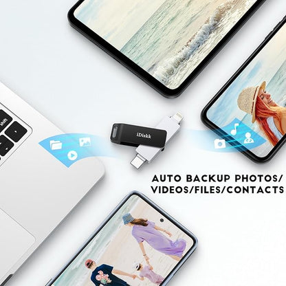 App-le Certified 1TB iPhone 17 iDiskk Photo Vault for iPhone USB Storage Photo Flash Drive Transfer Stick for iPhone Picture External Storage iPad Lightning USB C Android Photo Storage Photo Stick