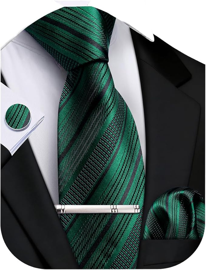 DiBanGu Mens Extra Long Tie 70inches Necktie and Pocktie Square Cufflinks Silk Ties for Tall Men with Tie Clip Wedding Party