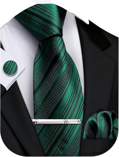 DiBanGu Mens Extra Long Tie 70inches Necktie and Pocktie Square Cufflinks Silk Ties for Tall Men with Tie Clip Wedding Party