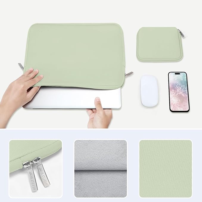 MOSISO Laptop Case 13.3 inch, 13-13.3 inch Laptop Sleeve Bag Compatible with MacBook Air/Pro 13/Pro 14 M5 M4 M3 M2 M1, HP Dell ASUS Lenovo, Neoprene Computer Sleeve Bag with Small Case, Sage Green