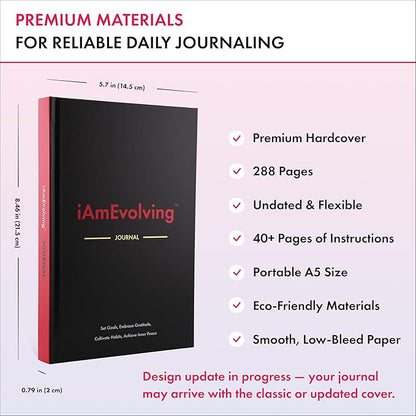 iAmEvolving Journal – Guided Gratitude & Goal Planner with Habit Tracker, Mindfulness Prompts & Daily Reflection | Undated 6-Month Self-Care & Wellness Notebook for Personal Growth (Black Cover)