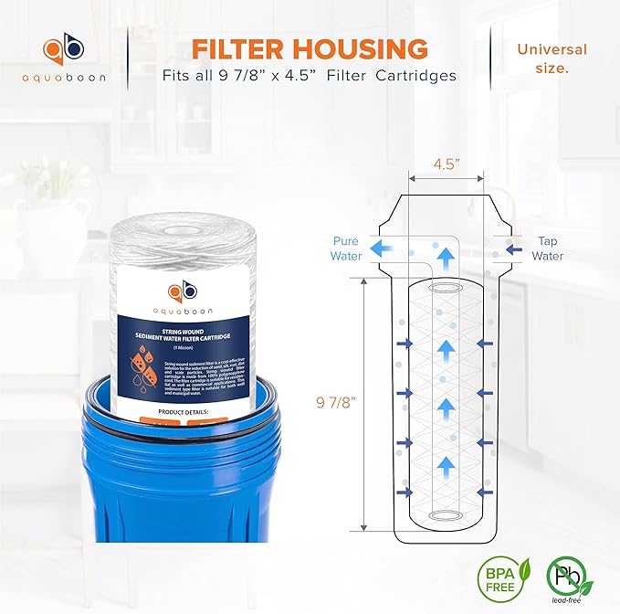Aquaboon 1 Micron String Wound Water Filter 10x4.5 Replacement - Whole House Water Filter Cartridge Compatible with WP5BB97P,WP10BB97P, AP810, 2-Pack