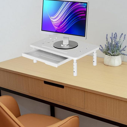 Monitor Stand Riser Desktop Monitor Stand Desktop Organizer Practical Modern 3 Height Adjustable with Storage Drawer for Dorm, White