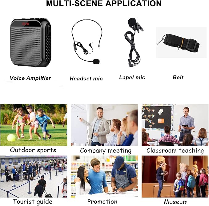 Portable Voice Amplifier for Teachers,Rechargeable Portable Microphone with Speaker,Wired Microphone,Pa System for Outdoors, Teaching, Meeting, Tour Guide, Yoga(5PCS,Black)