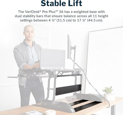 Vari - VariDesk Pro Plus 36 - Dual Monitor Standing Desk Converter - Adjustable Desk Riser with 11 Height Settings - Stand Up Home Office Workstation - Rising Desk with Spring Loaded Lift (Black)