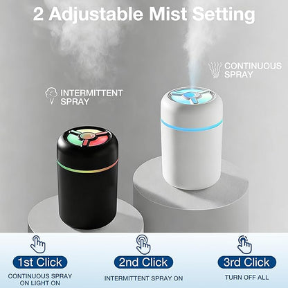 Portable Mini Humidifier, 300ml USB Cool Mist Small Humidifier with Colorful Lights. Perfect for Bedroom, Office, Plants, travel & Car (White)
