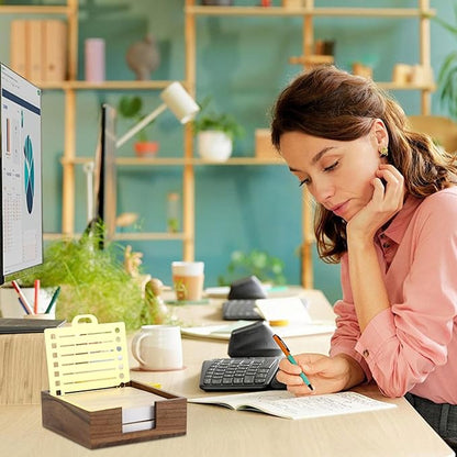Buqoo Walnut Wood Sticky Note Holder with Metal Stencil, Post It Note Dispenser Desk Sticky Note Pad Holder Organizer for to Do Lists, Grocery Lists, Project Lsts It Holds a of Sticky Notes 3"x3"
