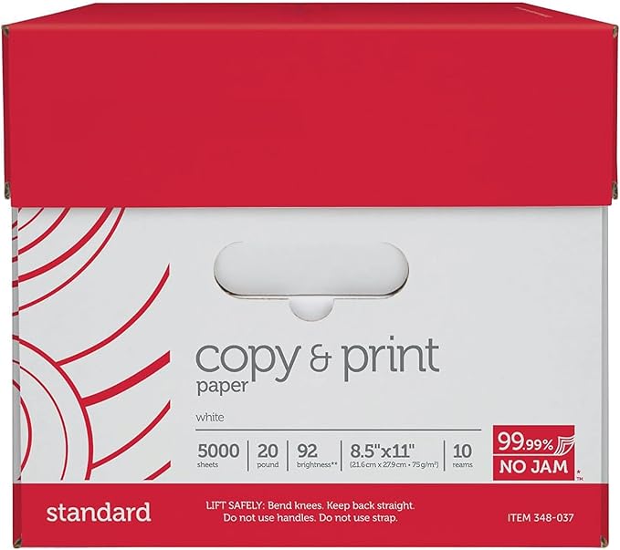 (8.5"" x 11"") - Multi-Use Copy & Printer Paper Brightness 92, Case of 10 Reams - 5,000 Pages Total