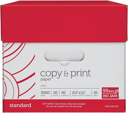 (8.5"" x 11"") - Multi-Use Copy & Printer Paper Brightness 92, Case of 10 Reams - 5,000 Pages Total