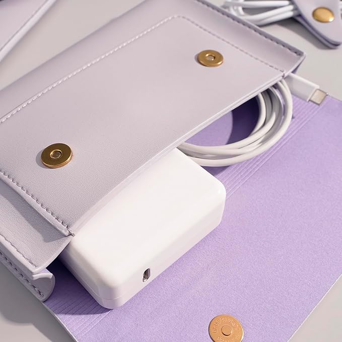 PU Leather Laptop Sleeve 13 Inch Compatible with 2024 13inch MacBook Air M3,13 MacBook Pro M2, Surface Pro 7, Dell XPS 13 with Small Pouch, Mouse Pad and Cord Holder Color Light Purple