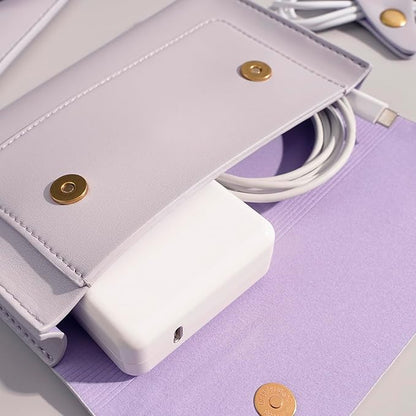 PU Leather Laptop Sleeve 13 Inch Compatible with 2024 13inch MacBook Air M3,13 MacBook Pro M2, Surface Pro 7, Dell XPS 13 with Small Pouch, Mouse Pad and Cord Holder Color Light Purple