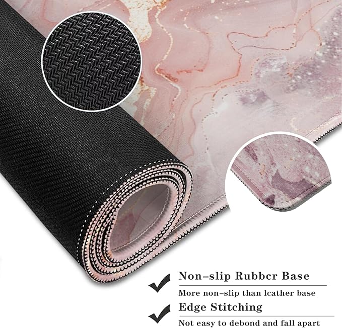 Pink Gold Marble Patterns Desk Mat, Large Gaming Mouse Pad Non-Slip Rubber Base with Stitched Edges, Waterproof Protection for PC Laptop Home Office Desk Decor (31.5x11.8in)