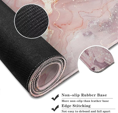 Pink Gold Marble Patterns Desk Mat, Large Gaming Mouse Pad Non-Slip Rubber Base with Stitched Edges, Waterproof Protection for PC Laptop Home Office Desk Decor (31.5x11.8in)