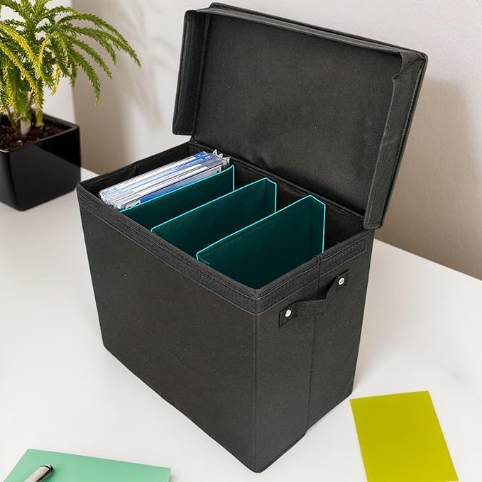 Document Organizer - Large Capacity Comics Box, Portable File Container | Box with Handle and Dividers | For Office, School, Home, Bedroom, Car and Travel