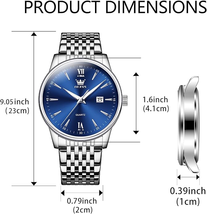 OLEVS Mens Watch Stainless Steel Analog Quartz Watches for Men Day Date Easy Read Diamond Waterproof Dress Luxury Classic Casual Big Face Blue/Black/Gold/Silver Roman Arabic Numerals Men's Wrist Watch